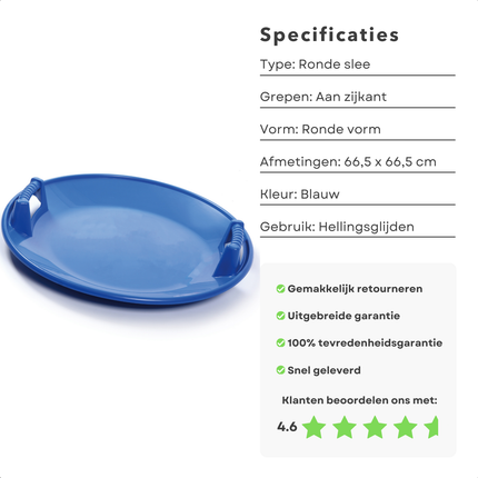 Cheqo® Ronde Slee - Sneeuwslee - Snelle Slee - Slede - Glijschotel - Kinderslee - Blauw met Grepen