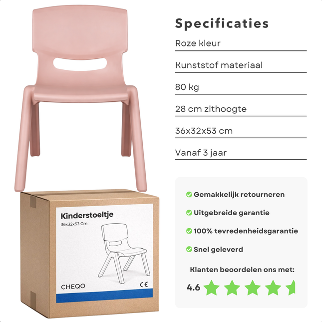 Cheqo® Kinderstoeltje - Kinderstoeltje Roze - Kinderstoel - Kinderstoel Roze - Peuterstoeltje - Peuterstoel - Kinder Tuinstoel - Tuinstoeltje Kind - Kinderstoel Buiten - Kinderstoel Binnen - Kunststof Kinderstoeltje - Plastic Kinderstoeltje