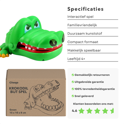 Cheqo® Krokodil Bijt Spel - Bijtende Krokodil - Krokodilletje - Voor Het Hele Gezin - Drankspel - Compact Formaat - Duurzaam Kunststof