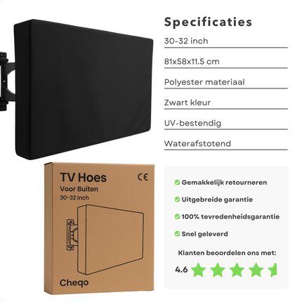 Cheqo® Tv Hoes Voor Buiten - Televisie Beschermhoes - Weerbestendige Tv Hoes - Waterafstotende Hoes - Stofwerende Tv Hoes - UV-bestendige Hoes - Tv Hoes Met Opbergvak - Polyester Tv Hoes - Universele Tv Hoes - Tv Hoes Voor Muurbeugel