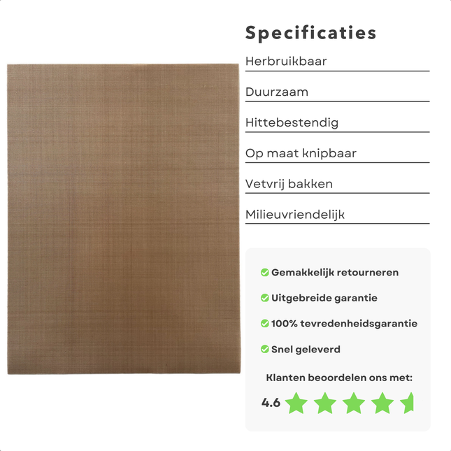 Cheqo® Herbruikbare Bakfolie - Bakfolie Herbruikbaar - Bakpapier - Bakmat - Vetvrij Bakken - Bakvel - Op Maat Knippen