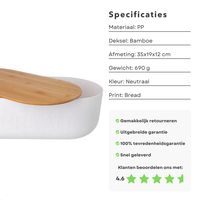 Cheqo® Broodtrommel Bamboe Deksel - Verhouddoos - Brooddoos - Brood Bewaren - Bewaardoos