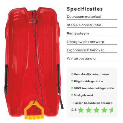 Cheqo® Rodel Slee - Hornet Slee - Rood - Kinderslee met Rem - Slee met Rugleuning