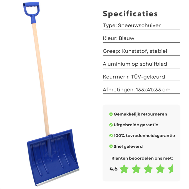 Cheqo® Sneeuwschuiver - Sneeuwruimer - Sneeuwschep - Blauw Kunststof met Aluminium - Stabiele Greep