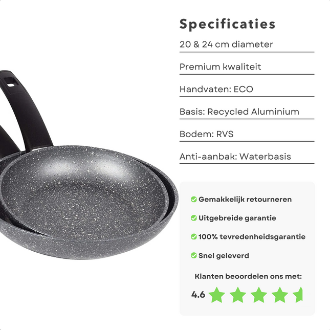 Cheqo® Aluminium Koekenpannen - Alle Warmtebronnen - Inductie Koekenpan Set - Bakpannen - 2 Stuks - Grijs