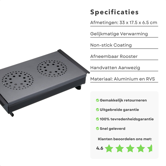 Cheqo® Warmhoudplaat met Waxinelichtje - Aluminium - Voedselverwarmer - Warmhoud Plaat - Warmhouder - Non-Stick Rechaud - 33x17.5 cm - Roestvrijstaal