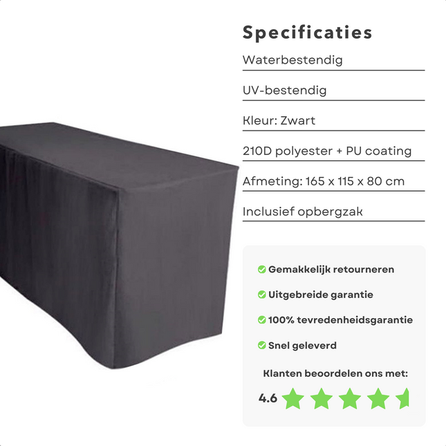 Cheqo® Waterbestendige Afdekhoes voor Tuintafel - Beschermhoes voor Buitenmeubels - UV-bestendig - 165x115x80 cm - Tafelhoes - 210D Polyester - PU Coating - Incl. Opbergzak - Rechthoekig - tuinmeubelhoezen