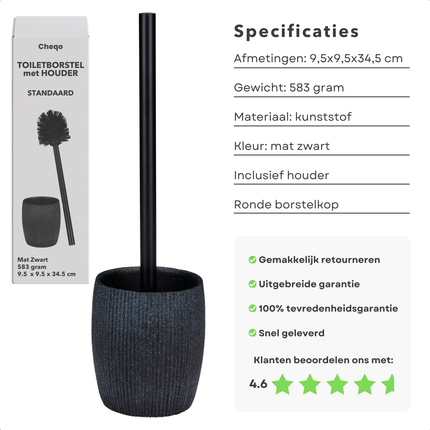 Cheqo® Toiletborstel Set - WC Borstel Set - Toilet Borstel met Houder - Mat Zwart - Kunststof - Met Houder - Modern Design