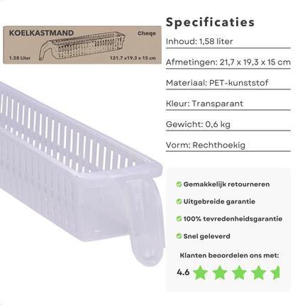 Cheqo® Keuken Organizer - Keukenkast Organizer - Koelkast Organizer - Koelkast Bakje - Transparant Plastic - Handige Opbergbak