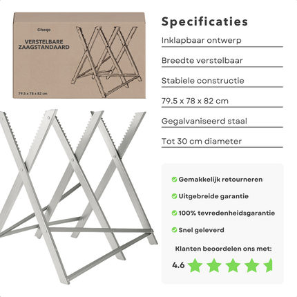 Cheqo® Zaagbok - Zaagstandaard Verstelbaar - Zaagblok - Gegalvaniseerd Staal - Voor Stammen tot 30 cm