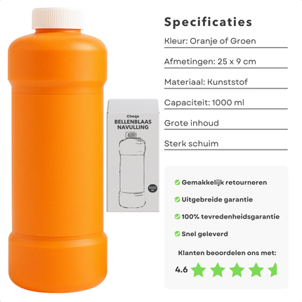 Cheqo® Bellenblaas Navulling 1000 ml - Bellenblaas Vloeistof - Ook voor Bellenblaasmachines - 1 Liter