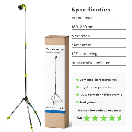Cheqo® Tuindouche - Buitendouche - Tuindouche met Statief - Buitendouche met Statief - Verstelbare Tuindouche - Verstelbare Buitendouche - Tuindouche Verstelbare Hoogte - Buitendouche Verstelbare Hoogte