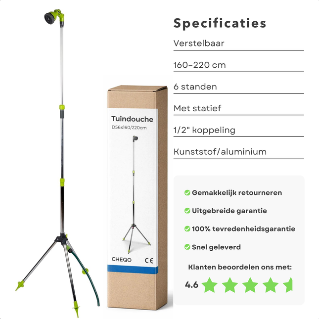 Cheqo® Tuindouche - Buitendouche - Tuindouche met Statief - Buitendouche met Statief - Verstelbare Tuindouche - Verstelbare Buitendouche - Tuindouche Verstelbare Hoogte - Buitendouche Verstelbare Hoogte