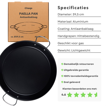 Cheqo® Luxe Paellapan - Paella Pan - Antiaanbak - Alle Warmtebronnen - Grote Stalen Pan voor Inductie