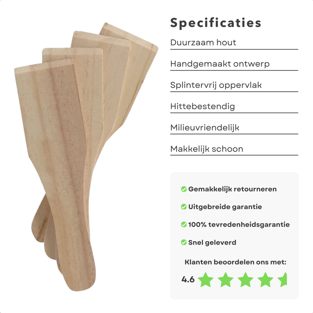 Cheqo® Houten Gourmet Spatels Set - Raclette Spatels - Raclet Spatels - 4 Stuks - Hout -  Kleine Spateltjes voor Gourmetten - Duurzaam en Milieuvriendelijk