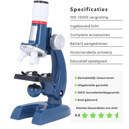 Cheqo® Microscoop Voor Kinderen - Kindermicroscoop Set - Educatief Speelgoed - Inclusief LED Verlichting