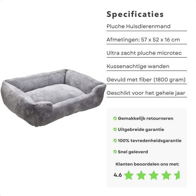 Cheqo® Luxe XL Hondenmand  - Pluche - Soft Microtec - Verhoogde Wanden - Grote Hondenmand - 90 x 70 x 28 cm - Dierenmand - Kattenmand - Hondenkussen - Hondenbed - Lichtgrijs - Extra Fluffy Hondenmanden