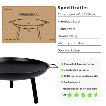 Cheqo® Vuurschaal - Vuurkorf - Terrashaard - Terrasverwarmer Staal - Voor Tuin en Terras