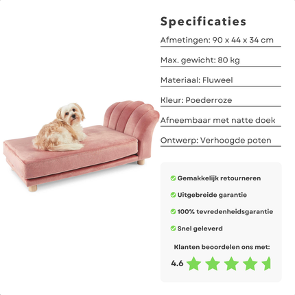 Cheqo® Fluwelen Hondenbank - Dierensofa - Hondenmand - Dierenmand - Huisdierenmand - Luxe Verhoogd Bed - Bank Voor Kleine Honden en Katten - Roze