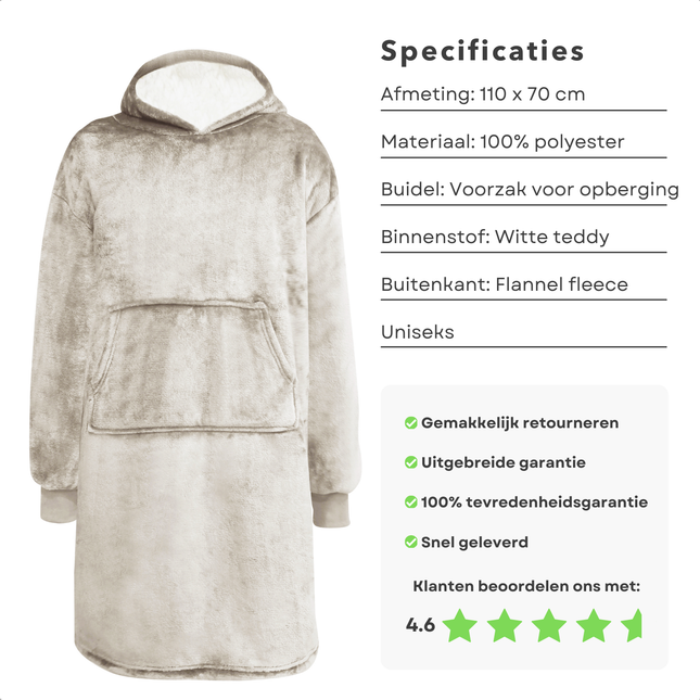 Cheqo® Hoodie Deken met Mouwen - Warme Fleece Plaid - Unisex 110x70 cm - Zacht Flanel
