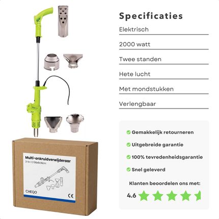 Cheqo® Onkruidbrander - Elektrische Onkruidbrander - Onkruidverdelger - Thermische Onkruidverdelger - Onkruidverwijderaar - Onkruidbrander 2000w - Elektrische Onkruidbrander 2000w - Verf Afbrander - Verfbrander