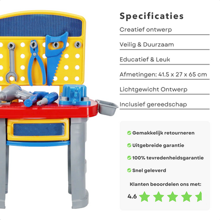 Cheqo® Interactieve Speelgoed Werkbank - Kinderwerkbank - Bouwset voor Kinderen met Gereedschap Set
