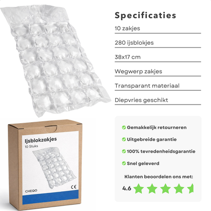 Cheqo® IJsblokzakjes - IJsblok Zakjes - IJsblokjes Zakjes - IJsklontjes Zakjes - IJsklontzakjes - IJszakjes - IJsblokjes Maken - IJsklontjes Maken - IJsblokjeszakjes