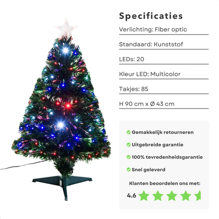 Cheqo® Kunstkerstboom 90 cm - Kerstboom met Kerstlampjes - Kerstboom met Lampjes - Fiber Optic Verlichting - Multicolor LED - Voor Binnengebruik