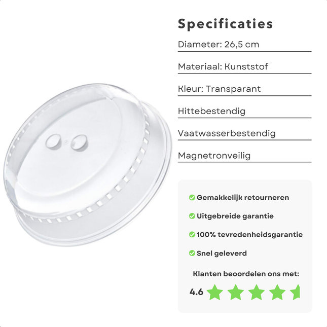 Cheqo® Magnetrondeksel - Magnetron Afdekschaal - 26,5 cm - Kunststof Deksel - Transparant Voedselbeschermer
