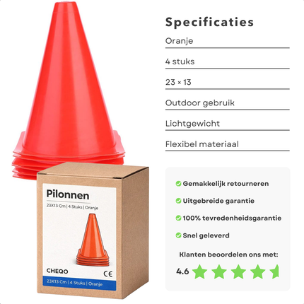 Cheqo® Pionnen - Pilonnen - Verkeerskegel - Verkeerskegels - Markeringspionnen - Markeringshoedjes - Trainingshoedjes - Training Kegels - Slalom Pionnen - Voetbal Pionnen - Sport Pionnen - Oranje Pionnen