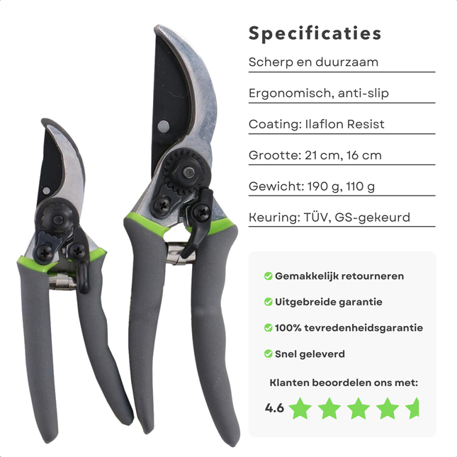 Cheqo® Snoeischaar Set - Snoeischaren Set - Snoei Schaar - Tuinschaar - Ergonomisch Anti-Slip Handvat - Voor Takken - 21/16 cm - Duurzaam