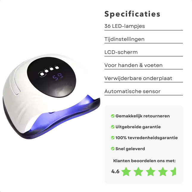 Cheqo® Professionele UV LED Nagellamp 120W - Met Timer en Automatische Sensor - Geschikt voor Handen en Voeten - Nagel UV Lamp - Gellak lamp - Nagellamp