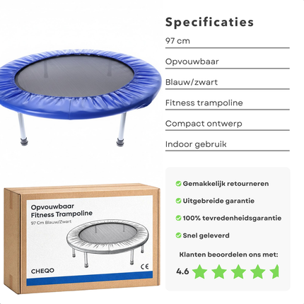 Cheqo® Fitness Trampoline - Mini Trampoline - Opvouwbare Trampoline - Opvouwbare Fitness Trampoline - Rebounder - Fitness Rebounder - Mini Trampoline Volwassenen - Fitness Trampoline Volwassenen - Mini Fitness Trampoline - Inklapbare Trampoline