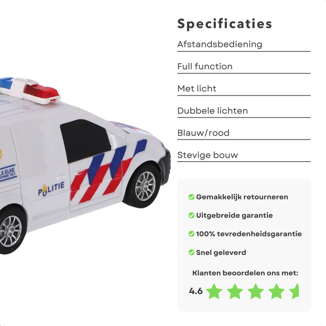 Cheqo® RC Politieauto Met Licht - Politie Auto Speelgoed - Politie Speelgoed met Licht en Geluid - Speelgoedauto met Afstandsbediening- Interactief Kinderspeelgoed