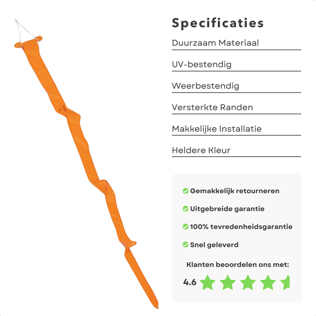 Cheqo® Oranje Vlaggenmast Wimpel - Oranje Wimpel 200 cm - Nederlandse Vlag - Weerbestendig Polyester - Koningsdag