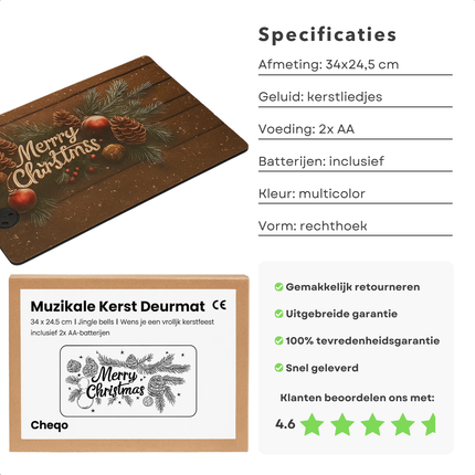 Cheqo® Deurmat Met Muziek - Kerst Deurmat - Jingle Bells Geluid - Merry Christmas Melodie - Muzikale Deurmat - Kerstliedjes Deurmat op Batterijen - Deurmat Met Sensor - Feestelijke Deurmat