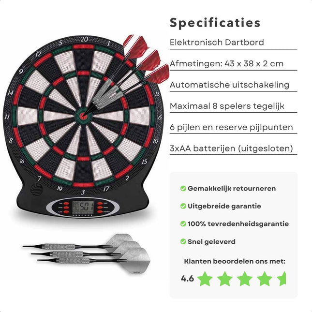 Cheqo® Elektronisch Dartbord - Complete Dartset - Met Pijlen - Reserve Pijlpunten - 159 Spelvariaties - Automatische Uitschakeling - Grote LCD Display -  8 Spelers Tegelijk - Dart Bord Dartborden