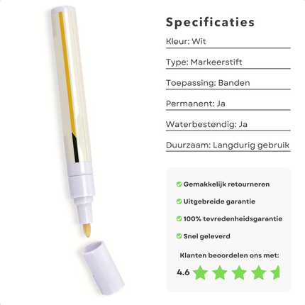 Cheqo® Witte Bandenmarkeerstift - Banden Markeerstift - Permanent Marker voor Banden - Permanente Tire Marker - Banden Marker - Duurzaam en Betrouwbaar
