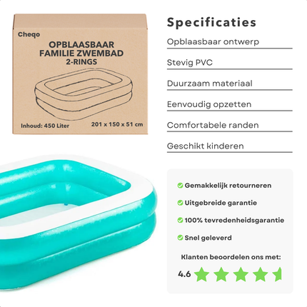 Cheqo® XL Familie Zwembad - Opblaasbaar Zwebad - Opblaasbad Voor Kinderen - Opblaas Zwembad - Stevig PVC Opblaasbaar
