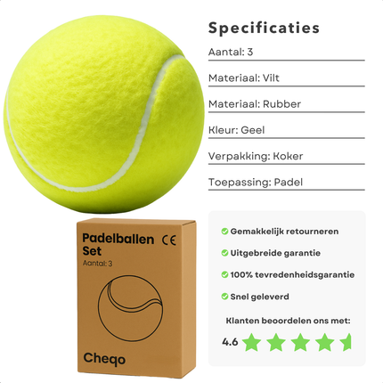 Cheqo® Padelballen Set - Padel Ballen - Gele Ballen - Tennisbal - Tennisballen - Voor Padel en Tennis - Standaardformaat - Inclusief Koker