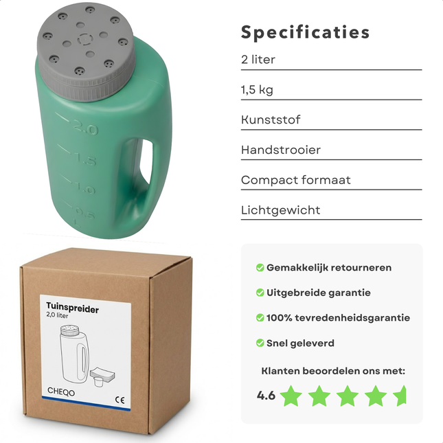 Cheqo® Strooibus - Strooibus Tuin - Strooibus Voor Tuin - Zoutstrooier - Zoutstrooier Hand - Strooier Hand - Handstrooier - Handstrooier Tuin - Strooier Voor Zout - Strooier Voor Strooizout - Strooier Voor Graszaad