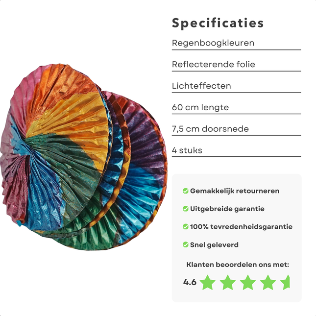 Cheqo® Regenboog Rotorspiralen - Slingers - Swirl Feestdecoratie 60 cm - Lichtreflecterende Folie -  Verjaardag Versiering - Set van 4