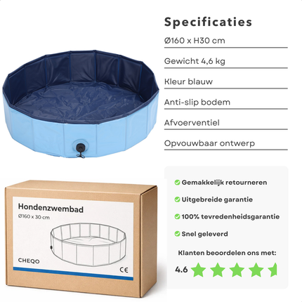 Cheqo® Hondenzwembad - Opvouwbaar Hondenzwembad - Hondenzwembad Groot - Hondenzwembad Voor Grote Honden - Hondenzwembad Blauw
