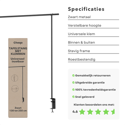 Cheqo® Tafelklem - Tafelstang Zwart Metaal - Tafeldecoratie - Feestdecoratie - Binnen en Buitengebruik - Verstelbare Tafelklem - Decoratieframe Binnen Buiten
