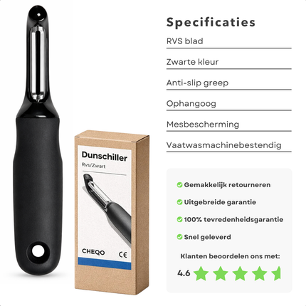 Cheqo® Dunschiller - Aardappelschiller - Groenteschiller - Fruitschiller - Schiller - Dunschiller met Beschermkap - Dunschiller met Aardappeloog - Linkshandige Dunschiller