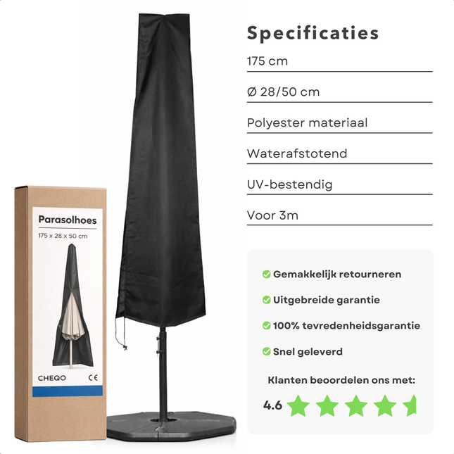 Cheqo® Parasolhoes - Hoes Parasol - Parasol Afdekhoes - Afdekhoes Parasol - Beschermhoes Parasol - Hoes voor Parasol - Parasolhoes Staande Parasol - Parasolhoes Stokparasol - Waterdichte Parasolhoes - Weerbestendige Parasolhoes