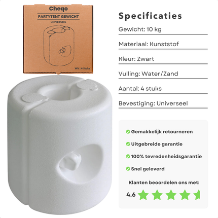 Cheqo® Gewicht voor Partytent en Paviljoen - Vulbare Voet voor Partytent - Weerbestendige Verzwaarde Basis - Kunststof