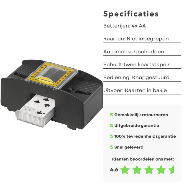 Cheqo® Automatische Kaartenschudmachine - Kaartschudmachine - Compact en Efficiënt - Voor Speelkaarten - Schudmachine - Kaartenschudder - Speelkaarten Schudder - Kaarten Schudder
