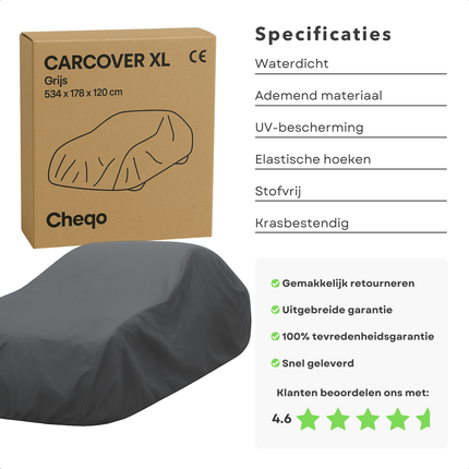 Cheqo® Autohoes XL - Beschermhoes Auto - Autobeschermhoes - Auto Hoes - Beschermhoes voor Auto - Waterdicht - Bescherming Grijs - Universeel