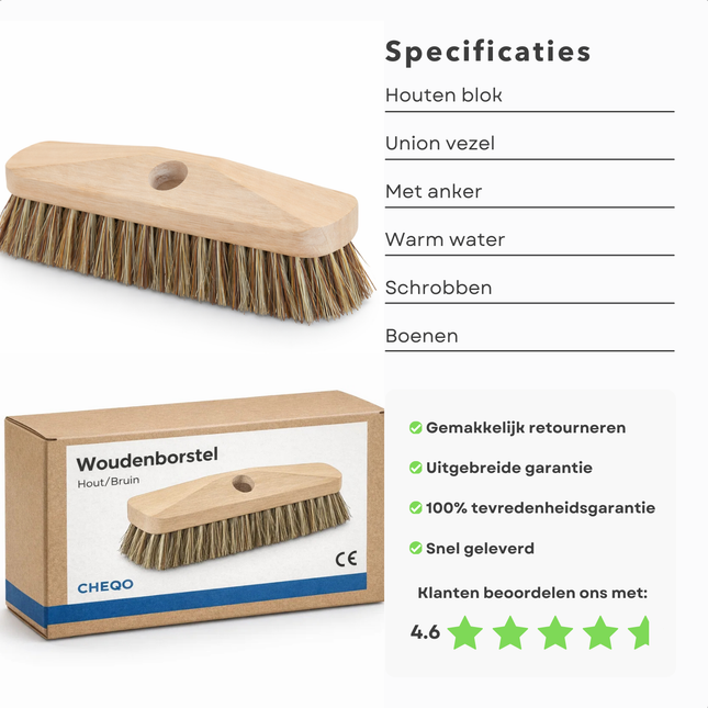 Cheqo® Luiwagen - Schrobbezem - Schrobborstel - Schrobber - Luiwagen Borstel - Schrobbeze - Schrobborstel Zonder Steel - Houten Luiwagen - Houten Schrobborstel - Bruine Luiwagen - Vloer Schrobborstel